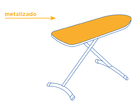 tábua de passar roupa mostrando tecido metalizado